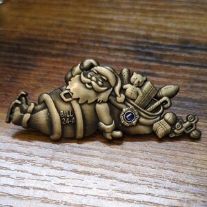 Slumbering Vintage Santa Claus Lions Club Brass Pin